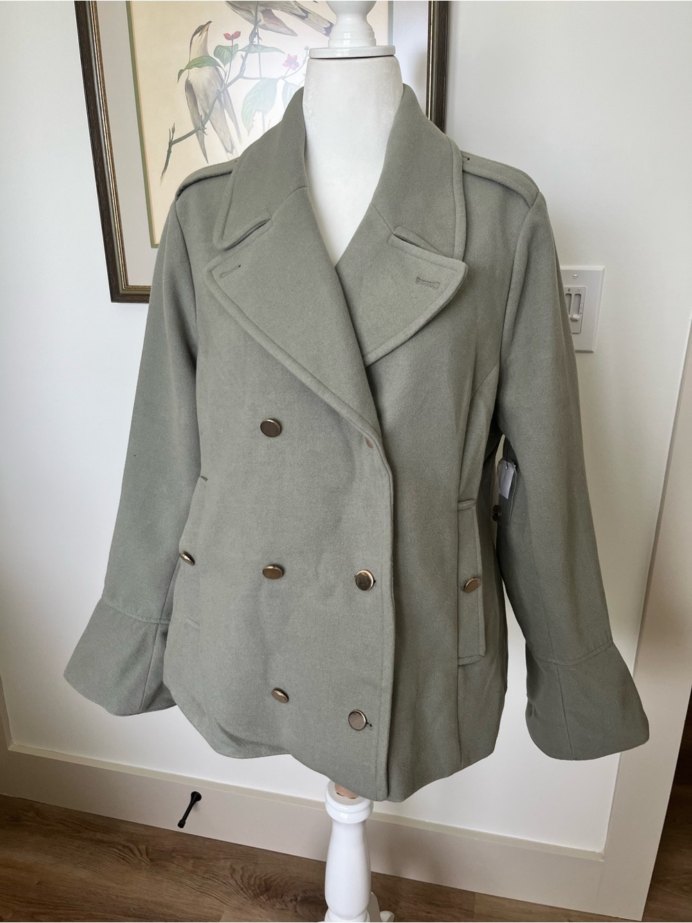 Women's Double-Breasted Peacoat Jacket - Sage Green